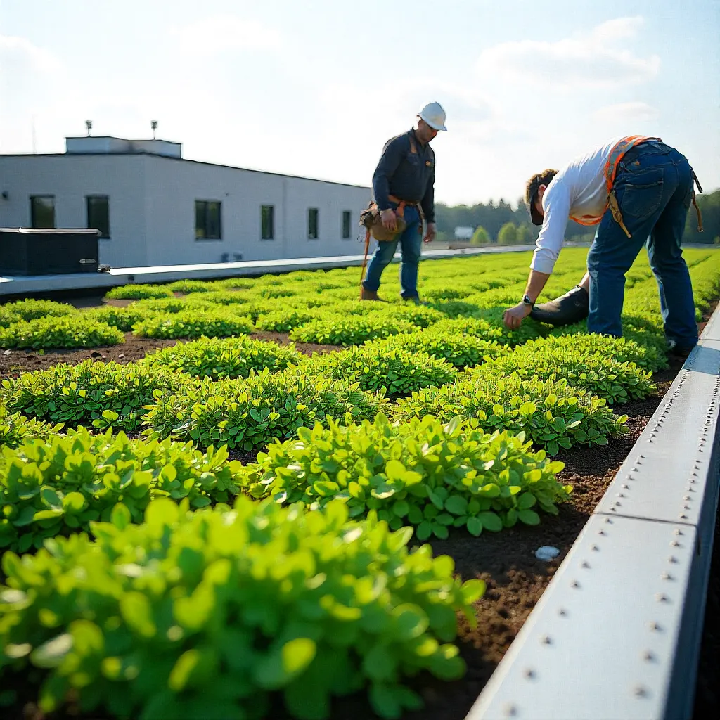 Kontor med vy över grönt tak